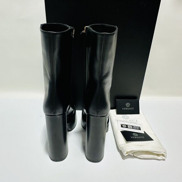 Versace Runway Aevitas Platform Black Leather Ankle Bootie 37.5/ 7.5 NIB $1,725 - Picture 10 of 16